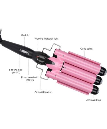 3 Barrel Curling Iron Wand Adjustable Hair Crimpers Hair Styling Tool Hair Curler Waver Crimper for Home and Salon 110V 240V (Pink 28mm) US Plug Pink 28mm - Buy Online on GoSupps.com