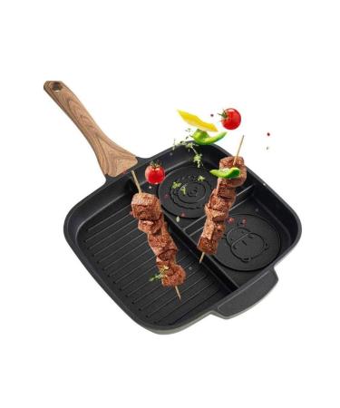 Frying Pan 3 Section Grill Pan Non Stick Skillet 3-in-1 Breakfast Pan Meal Skillet Aluminum Griddle Divided Pan Suitable for Gas Stove Induction Cooker