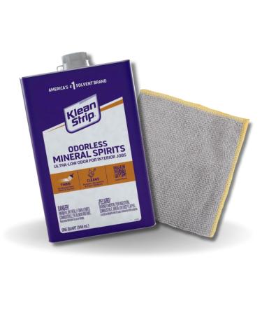 GROVE Klean Strip Odorless Mineral Spirits + Microfiber Cloth Mineral Spirits Odorless Paint Thinner for Oil Painting | Mineral Spirits for Cleaning & Paint Thinner for Oil Based Paint - 1QT