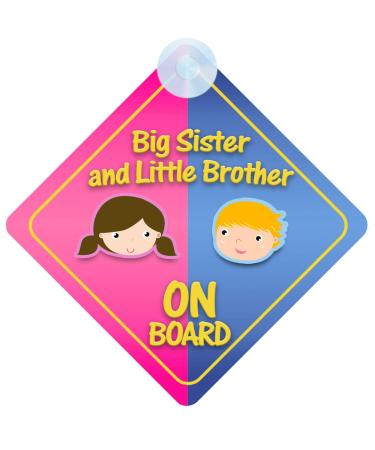 QG Ltd Big Sister And Little Brother on Board Car Sign for Children/Baby Boys and Girls Non Personalised Character Theme