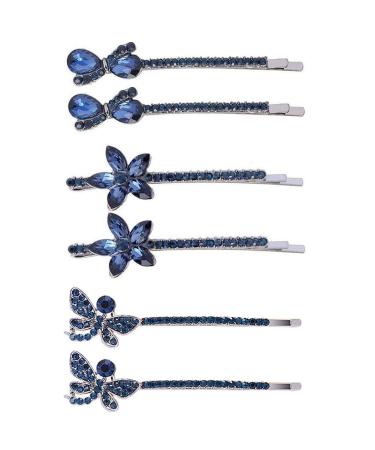 VinBee Blue Vintage Hair Pins Bobby Pins Crystal Rhinestone Hair Clips Hair Accessories for Women and Girls-6 PACK