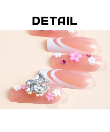 French Fake Flower Nails - Square Full Cover Butterfly Acrylic Nails - 24PCS Shiny False Nails for Women and Girls | International Shipping - Buy Online on GoSupps.com
