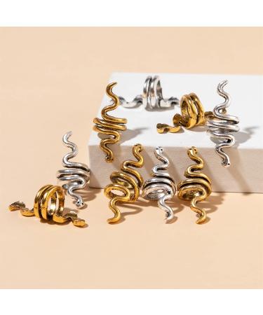 14 Pcs Snake Braids Coil Loc Hair Jewelry Set - Spiral Dreadlock Rings - Viking Metal Hair Clips for Braids Decoration - Silver and Golden Accessories for Women and Men - Buy Online on GoSupps.com