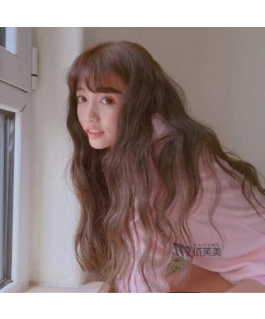 Spot Korea Women's Long Curly Hair Wig with Thin Bangs - Stylish Ash Linen Headgear for International Shipping - Buy Online on GoSupps.com