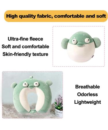 JOYRAVO 2-in-1 Travel Pillow for Kids - Green Fish Plushie Converts to U-Shaped Neck Pillow for Ultimate Comfort on Airplane, Car, Train & Bus Trips - Buy Online on GoSupps.com