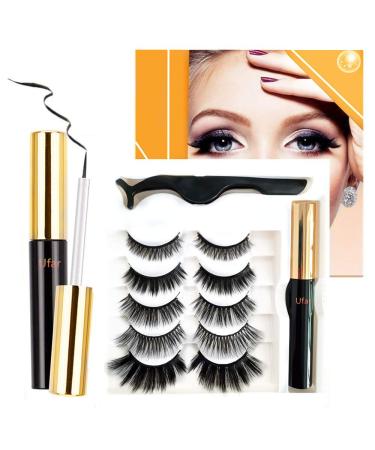 Reusable Magnetic Eyelashes and Eyeliner Kit 2020 UPGRADED Totally NO GLUE NEEDED Magnetic False Eyelashes Kit FREE Tweezers Applicator 5 Pairs