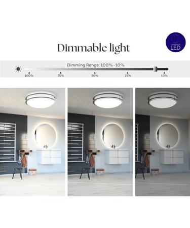 Flush Mount Ceiling Light | Double Ring LED Fixture | 22W 1800lm Warm White 2700K | Brushed Nickel | Ideal for Kitchen & Bedroom | International Shipping Available - Buy Online on GoSupps.com