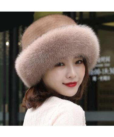 Womens Winter Fur Hat - Adjustable Elastic Soft Fluffy Trimmed Warm Knitted Beanie in Black - Buy Online on GoSupps.com