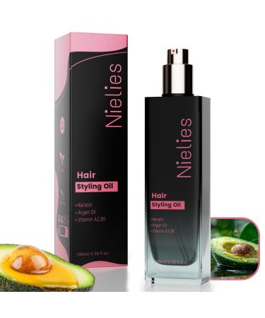 Nielies Hair serum for frizzy and damaged hair - Keratin hair treatment for dry hair - Leave-in anti-frizz hair serum with vitamins A C E and B5