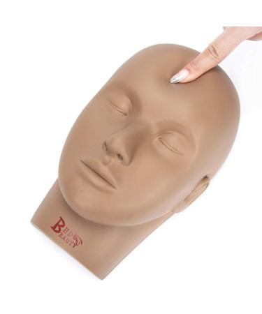 BHD BEAUTY Eyelash Practice Training Head for Makeup Cosmetology Dark Brown Flat Soft PVC Material Head with Mount Hole.