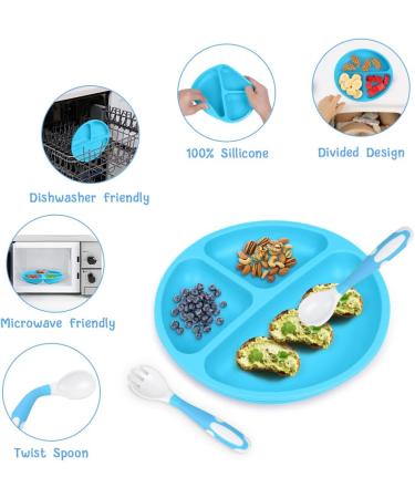 Vicloon Baby Silicone Suction Plates 2Pcs - Non Slip Divided Dishes for Toddler Self Feeding - Blue/Green - Buy Online on GoSupps.com