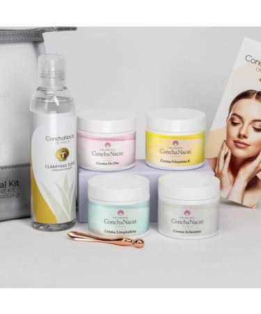 Concha Nacar Women's Skin Care Kit - Brightening Mask, Vitamin E Cream, Day Cream, Cleansing Cream, Clarifying Toner, Eye Roller, Beauty Bag - Anti Aging Set - Buy Online on GoSupps.com