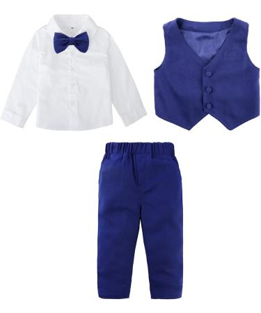 Mint Green Baby Boys Gentleman Suit Set | Long Sleeve Shirt with Bowtie, Waistcoat & Pants | Solid Blue | 18-24 Months - Buy Online on GoSupps.com