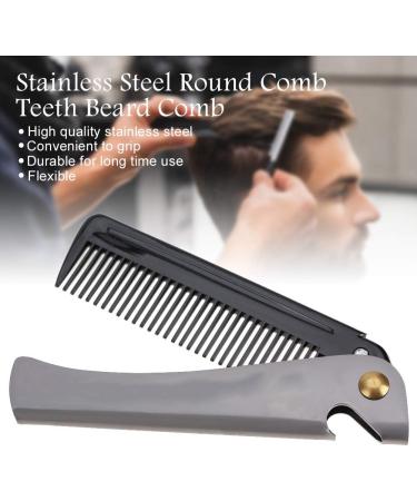 Beard Comb Folding Pocket Moustache Shaping Comb Stainless Steel Round Comb Teeth Beard Comb(Black acetate + stainless steel plating) - Buy Online on GoSupps.com