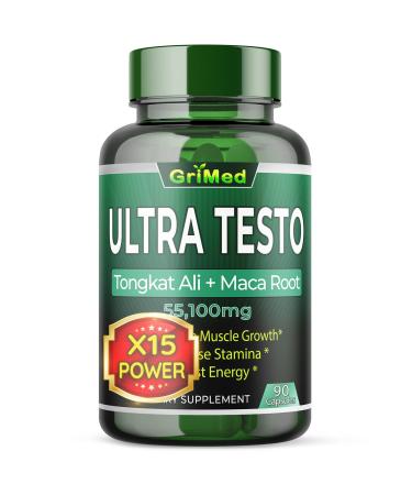 55100mg Ultra Testo 100x Concentrated Extract Tongkat Ali, Fadogia Agrestis, Horny Goat Weed, Maca Root, Ginseng, Tribulus - Performance & Energy Support (90 Count (Pack of 1))