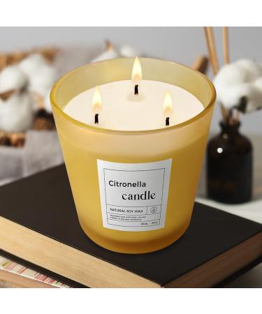 Luxury Citronella Candle | 30oz 3 Wick Aromatherapy | Natural Soy Wax | Indoor & Outdoor Scented | 120 Hours Burning Time | Relaxing Yellow Decor - Buy Online on GoSupps.com