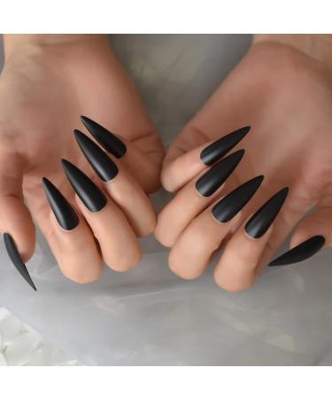 24pcs Extra Long Matte Black False Nails - Full Coverage Reusable & Long Lasting - International Shipping Available - Buy Online on GoSupps.com