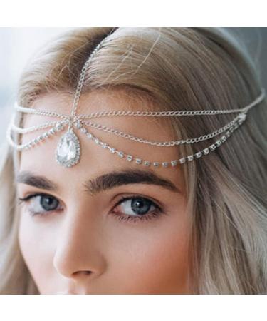 Runmi Rhinestone Head Chain | Layered Bridal Headdress & Silver Crystal Hair Accessories for Bride & Bridesmaid - Buy Online on GoSupps.com