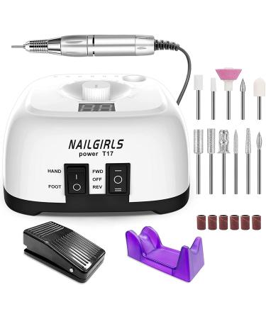 Nail Drill, NAILGIRLS Electric Nail Drills for Acrylic Nails Professional 35000RPM, Electric Nail File with Foot Pedal for Remove Gel Polish Nail, Nail Drill Kit with 11 Bits for Home & Salon Use