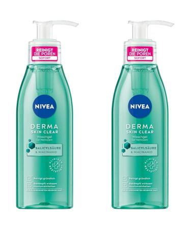 Nivea Derma Skin Clear Washing Gel (150 ml) clarifying and cleaning cleanser for impure skin effective cleaning gel with salicylic acid and niacinamide (pack with 2) pack of 2