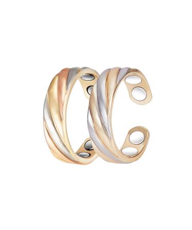 2 x Pure Copper Magnetic Ring Three-Color Audio Magnetic Ring with 4 Magnets with Gift Bags Suitable for Gifts (A)