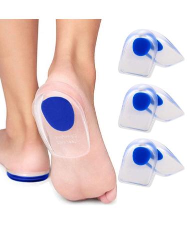 3 Pair Gel Heel Cups Plantar Fasciitis Inserts - Silicone Gel Heel Pads for Heel Pain  Bone Spur & Achilles Pain  Gel Heel Cushions and Cups  Pad & Shock Absorbing Support(Blue Large) Blue 11.5-13 WOMEN/10-12 MEN(SHOE SI...