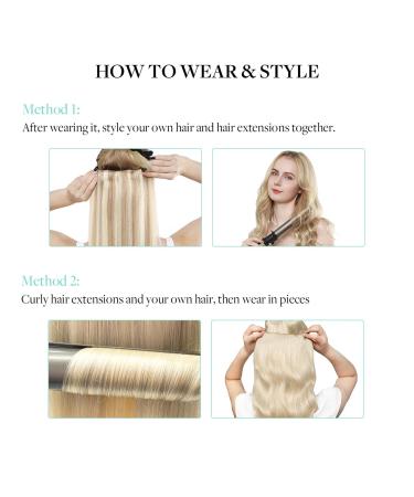 Clip In Extensions Real Hair - Light Blonde Highlights Gold Blonde 40cm 16 Inch - 110g Seamless 7 Pieces PU Human Hair Extensions - Buy Online on GoSupps.com