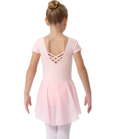 danswan Long Sleeve Ballet Skirted Leotards Dance Dresses Tutu Outfit for Ballerina Toddler Girls Short Sleeve - Ballet Pink 4-5T