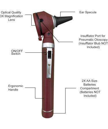 Cross Canada 11-091 Physician Fiber Optic LED Pocket Otoscope Diagnostic Set Professional Otoscope for Physician Medical Student Nursing Student Doctor Nurse (Burgundy) - Buy Online on GoSupps.com