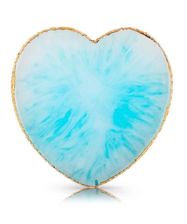 Sibba Resin Nail Art Palette Nail Mixing Palette Polish Color Mixing Plate Golden Edge Nail Holder Display Board Heart Shape Cosmetic Mixing Tools (Blue)