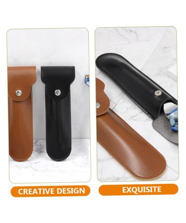 FRCOLOR Leather Shaver Storage Cover - Travel Razor Case & Pouch for Safety Razors | Handmade Compact & Stylish | Perfect Gift for Dad - 16.5x4.2CM Black - Buy Online on GoSupps.com