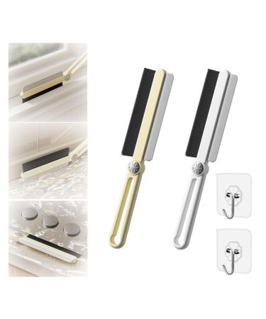 Multi-Function Rotating Crevice Cleaning Brush 2024 Upgrade Thin Gap Cleaning Brush with Squeegee Hard Bristle Crevice Gap Brush Corners Cleaning Tool for Cleaning Bathroom Kitchens Tile Floors (C White+yellow(2pcs)