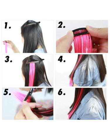Colorful Long Straight Synthetic Hair Clip Highlights - Rainbow Pink Hair Stripes Fashion Wig for Women - Buy Online on GoSupps.com