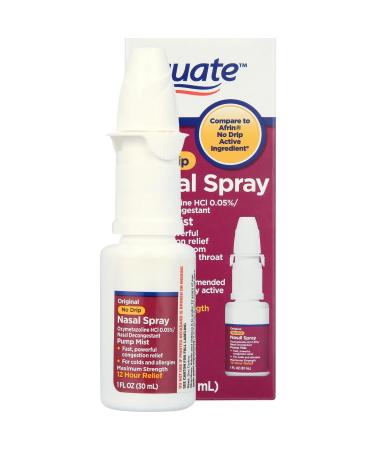 No Drip Nasal Spray Equate Pump Mist 12 Hour Oxymetazoline Hcl 1 fl oz. (Pack 1)