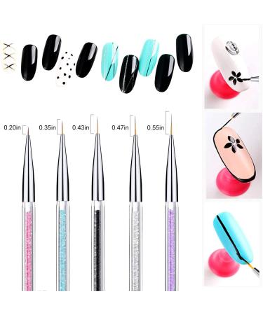 ANGENIL 5 Pcs Double Ended Nail Art Liner Brushes Set - Manicure Care Tool for Acrylic UV Gel, 3D Glitter, Dotting, and Painting - DIY Nail Designs - Buy Online on GoSupps.com