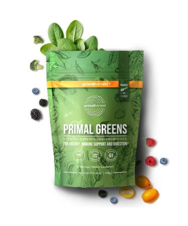 Primal Harvest Super Greens Powder - 30 Servings with 50+ Superfoods for Energy Boost - Green Tea, Chlorella, Probiotics, Kale, Turmeric - Primal Greens Green Powder - Buy Online on GoSupps.com