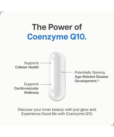 Just Glow Naturally: Coenzyme Q10 200mg - 120 Capsules - CoQ10 Ubiquinone Supplement - Experience the Power of a Natural Antioxidant for Supporting Cardiovascular Health and Alleviating Migraines & Headaches - Made in Canada - 120 Days Supply - Buy Online on GoSupps.com