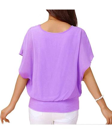 Buy Women's Loose Short Sleeve Linen Blouse - Stylish Purple T-Shirt Tops - J208 - Buy Online on GoSupps.com