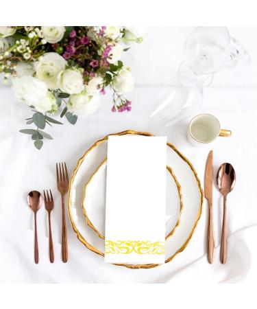 LEKOCH 100 Pcs Disposable White Napkins with Gold Design - Premium Air Laid Fabric-like Napkins for Weddings - 43x30 cm Luxury Party Supplies - Buy Online on GoSupps.com