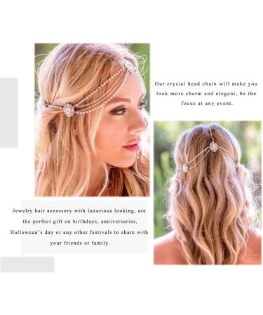 Runmi Rhinestone Head Chain - Gold Crystal Hairpiece & Wedding Hair Accessories for Women & Girls - Buy Online on GoSupps.com