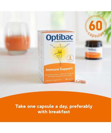 Optibac Probiotics Immune Support - Vegan Probiotic Supplement with Vitamin C to Maintain Immunity with 5 Billion Bacterial Cultures - 60 Capsules - Buy Online on GoSupps.com