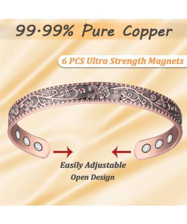 Vicmag Copper Magnetic Bracelet for Women| 99.99% Pure Solid Copper| 6X Ultra Strength Magnets| Adjustable Size| Gift Box Included (Roses) - Buy Online on GoSupps.com