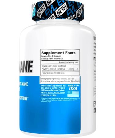 Evlution Organic Lion's Mane Mushroom Capsules - Nootropic Brain Support Supplement for Focus, Memory & Immunity - Buy Online on GoSupps.com