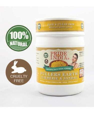 Pride Of India Fuller's Earth Indian Clay Healing Face Mask Powder with Turmeric & Sandalwood - 100% Natural Half Pound Jar - Buy Online on GoSupps.com