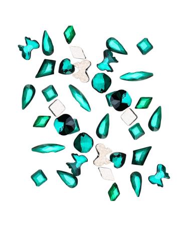 dijiusidy 50 Pieces Glass Crystal Set Eye-catching Personalized Nail Art Rhinestones DIY Handcraft Manicure Accessories for Card Making Malachite Green