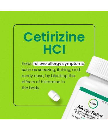 C'rcle Cetirizine HCL 10mg 365 Tablets - Antihistamine for Indoor & Outdoor Allergies - Runny Nose, Itchy & Watery Eyes Relief - Buy Online on GoSupps.com