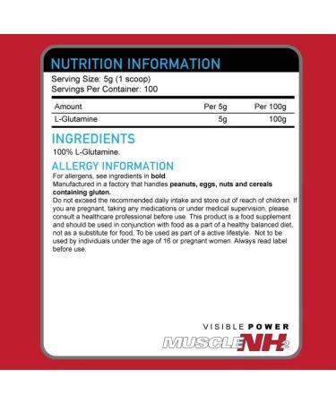 Muscle NH2 L-Glutamine Powder - 500g | 100 Servings | Supports Muscle Strength, Recovery, and Immune System Boost | Unflavoured - Buy Online on GoSupps.com