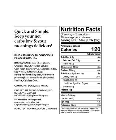 King Arthur Flour Carb-Conscious Pancake Mix - 12 oz (340 g) | Low Carb Pancakes - Buy Online on GoSupps.com