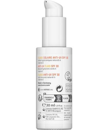 lavera Anti-UV Sun Fluid SPF 30 - protects against UV rays - mineral protection - against skin aging due to the sun - vegan - natural cosmetics - 30 ml - Buy Online on GoSupps.com