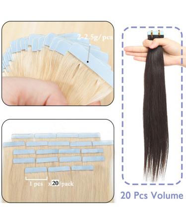 Elailite Ombre Tape in Hair Extensions - 20 Pcs 40cm Straight 50g #60 Platinum Blonde - Premium Human Hair - Buy Online on GoSupps.com